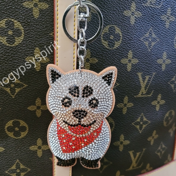 Bling Akita Dog Crystal Rhinestone Keychain Bag Charm - Picture 1 of 13